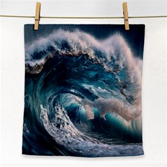 Tsunami Waves Ocean Sea Water Rough Seas Face Towel by uniart180623