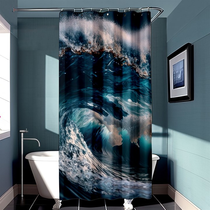 Tsunami Waves Ocean Sea Water Rough Seas Shower Curtain 36  x 72  (Stall) 