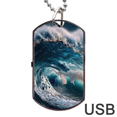 Tsunami Waves Ocean Sea Water Rough Seas Dog Tag Usb Flash (one Side) by uniart180623