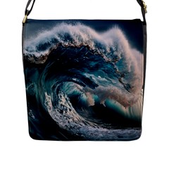 Tsunami Waves Ocean Sea Water Rough Seas Flap Closure Messenger Bag (l) by uniart180623