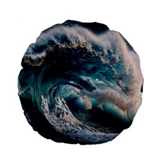 Tsunami Waves Ocean Sea Water Rough Seas Standard 15  Premium Flano Round Cushions by uniart180623