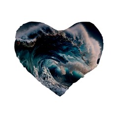 Tsunami Waves Ocean Sea Water Rough Seas Standard 16  Premium Flano Heart Shape Cushions by uniart180623