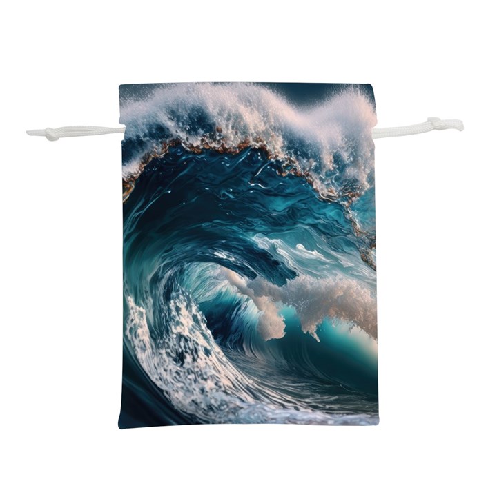 Tsunami Waves Ocean Sea Water Rough Seas Lightweight Drawstring Pouch (M)