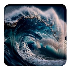 Tsunami Waves Ocean Sea Water Rough Seas Square Glass Fridge Magnet (4 Pack) by uniart180623