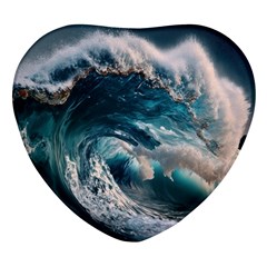 Tsunami Waves Ocean Sea Water Rough Seas Heart Glass Fridge Magnet (4 Pack) by uniart180623