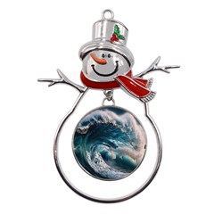 Tsunami Waves Ocean Sea Water Rough Seas Metal Snowman Ornament by uniart180623