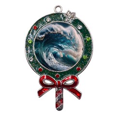 Tsunami Waves Ocean Sea Water Rough Seas Metal X mas Lollipop With Crystal Ornament by uniart180623