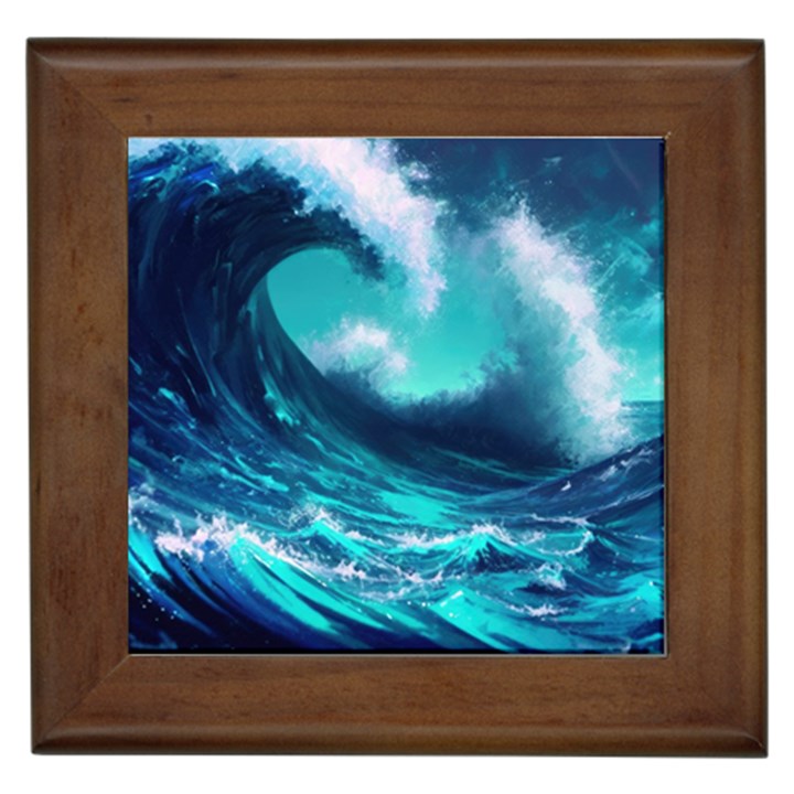 Tsunami Tidal Wave Ocean Waves Sea Nature Water Framed Tile