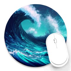 Tsunami Tidal Wave Ocean Waves Sea Nature Water Round Mousepad by uniart180623