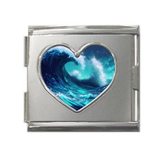 Tsunami Tidal Wave Ocean Waves Sea Nature Water Mega Link Heart Italian Charm (18mm) by uniart180623