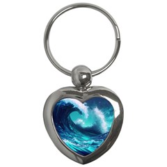 Tsunami Tidal Wave Ocean Waves Sea Nature Water Key Chain (heart) by uniart180623