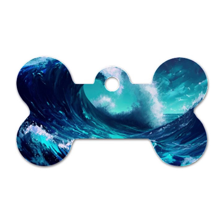 Tsunami Tidal Wave Ocean Waves Sea Nature Water Dog Tag Bone (Two Sides)