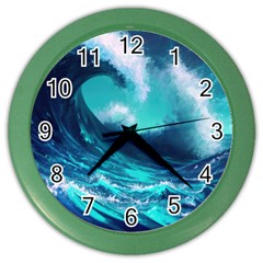 Tsunami Tidal Wave Ocean Waves Sea Nature Water Color Wall Clock by uniart180623