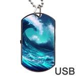 Tsunami Tidal Wave Ocean Waves Sea Nature Water Dog Tag USB Flash (Two Sides) Back