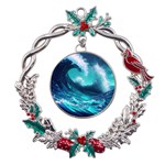 Tsunami Tidal Wave Ocean Waves Sea Nature Water Metal X mas Wreath Holly leaf Ornament Front