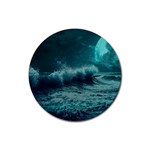 Waves Ocean Sea Tsunami Nautical Blue Sea Art Rubber Coaster (Round) Front