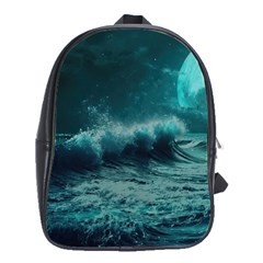 Waves Ocean Sea Tsunami Nautical Blue Sea Art School Bag (large) by uniart180623