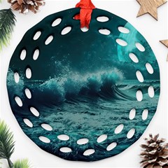 Waves Ocean Sea Tsunami Nautical Blue Sea Art Ornament (round Filigree) by uniart180623