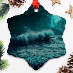 Waves Ocean Sea Tsunami Nautical Blue Sea Art Snowflake Ornament (two Sides)