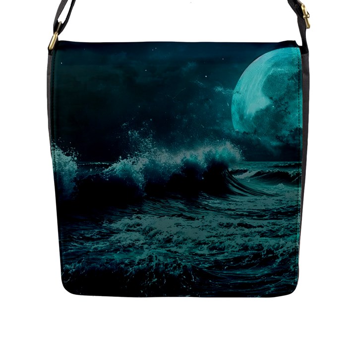 Waves Ocean Sea Tsunami Nautical Blue Sea Art Flap Closure Messenger Bag (L)