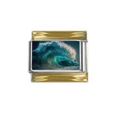 Tsunami Waves Ocean Sea Water Rough Seas Gold Trim Italian Charm (9mm) by uniart180623