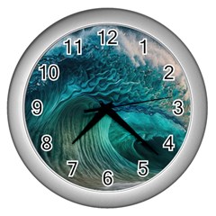 Tsunami Waves Ocean Sea Water Rough Seas Wall Clock (silver) by uniart180623