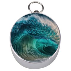 Tsunami Waves Ocean Sea Water Rough Seas Silver Compasses by uniart180623