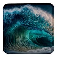 Tsunami Waves Ocean Sea Water Rough Seas Square Glass Fridge Magnet (4 Pack) by uniart180623