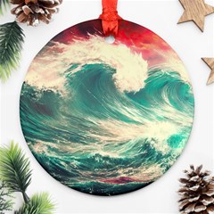 Storm Tsunami Waves Ocean Sea Nautical Nature Painting Ornament (round) by uniart180623