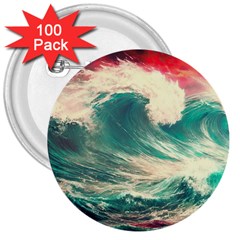 Storm Tsunami Waves Ocean Sea Nautical Nature Painting 3  Buttons (100 Pack)  by uniart180623