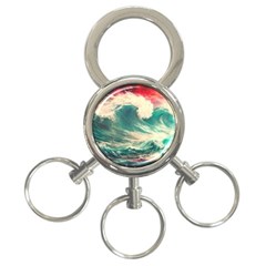 Storm Tsunami Waves Ocean Sea Nautical Nature Painting 3-ring Key Chain by uniart180623