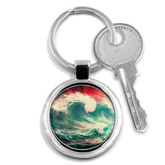 Storm Tsunami Waves Ocean Sea Nautical Nature Painting Key Chain (round) by uniart180623