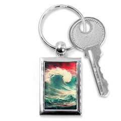 Storm Tsunami Waves Ocean Sea Nautical Nature Painting Key Chain (rectangle) by uniart180623