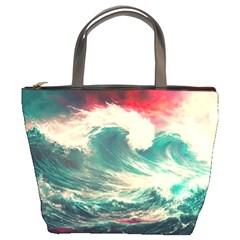 Storm Tsunami Waves Ocean Sea Nautical Nature Painting Bucket Bag by uniart180623