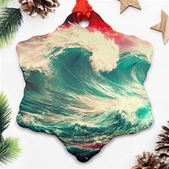 Storm Tsunami Waves Ocean Sea Nautical Nature Painting Snowflake Ornament (two Sides)