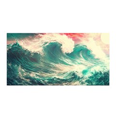 Storm Tsunami Waves Ocean Sea Nautical Nature Painting Satin Wrap 35  X 70  by uniart180623