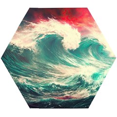 Storm Tsunami Waves Ocean Sea Nautical Nature Painting Wooden Puzzle Hexagon by uniart180623