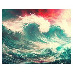 Storm Tsunami Waves Ocean Sea Nautical Nature Painting Premium Plush Fleece Blanket (medium) by uniart180623