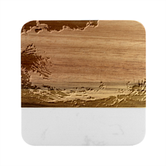 Storm Tsunami Waves Ocean Sea Nautical Nature Painting Marble Wood Coaster (square) by uniart180623