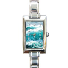 Waves Ocean Sea Tsunami Nautical Blue Sea Rectangle Italian Charm Watch by uniart180623