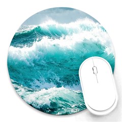 Waves Ocean Sea Tsunami Nautical Blue Sea Round Mousepad by uniart180623