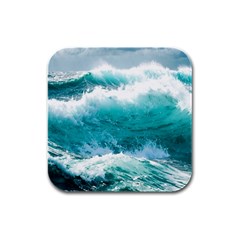 Waves Ocean Sea Tsunami Nautical Blue Sea Rubber Square Coaster (4 Pack) by uniart180623