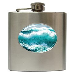 Waves Ocean Sea Tsunami Nautical Blue Sea Hip Flask (6 Oz) by uniart180623