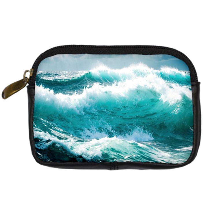 Waves Ocean Sea Tsunami Nautical Blue Sea Digital Camera Leather Case