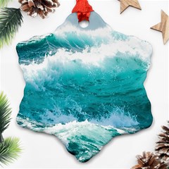 Waves Ocean Sea Tsunami Nautical Blue Sea Snowflake Ornament (two Sides) by uniart180623