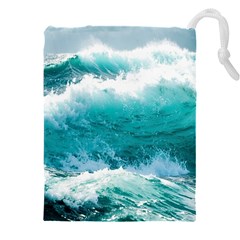 Waves Ocean Sea Tsunami Nautical Blue Sea Drawstring Pouch (5xl) by uniart180623