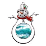 Waves Ocean Sea Tsunami Nautical Blue Sea Metal Snowman Ornament Front