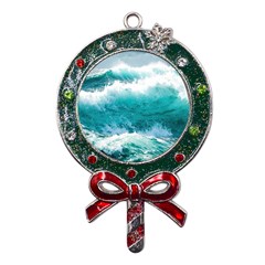 Waves Ocean Sea Tsunami Nautical Blue Sea Metal X mas Lollipop With Crystal Ornament by uniart180623