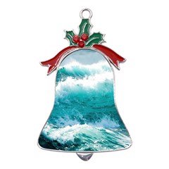 Waves Ocean Sea Tsunami Nautical Blue Sea Metal Holly Leaf Bell Ornament by uniart180623