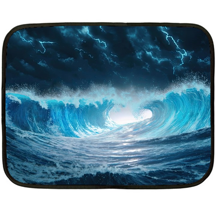 Thunderstorm Storm Tsunami Waves Ocean Sea Two Sides Fleece Blanket (Mini)